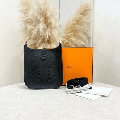 全新❤️Hermes/愛馬仕 黑銀 伊芙琳迷你 evelyne mini
