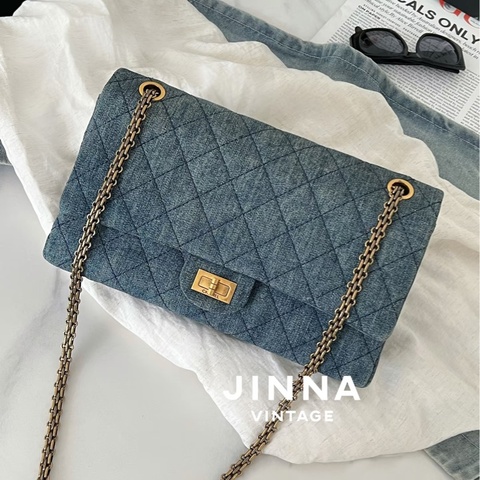 Chanel • 經典2.55丹寧牛仔金釦翻蓋鏈條包 🈶卡
