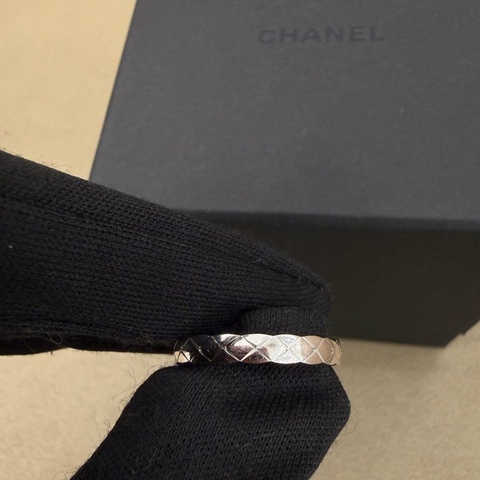 CHANEL香奈兒 Cococrush窄版菱格戒指 18k白金 55號