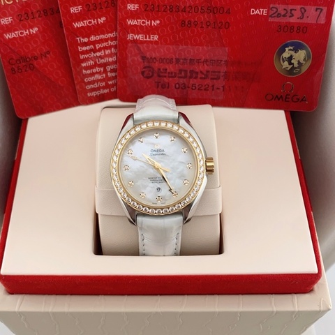 Omega/歐米茄 海馬系列231.28.34.20.55.004 滿鑽貝母盤自動機械腕表，表徑:34，25年保卡盒子