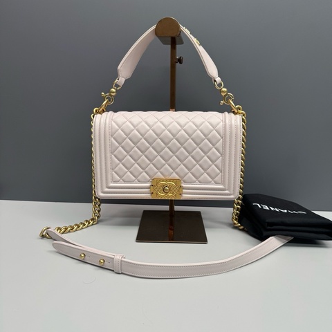 Chanel香奈兒粉紫色全皮菠蘿金扣Leboy中號鏈條包 30開