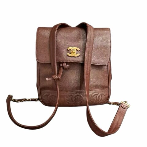 Chanel香奈兒荔枝紋雙C扣雙c logo雙肩包