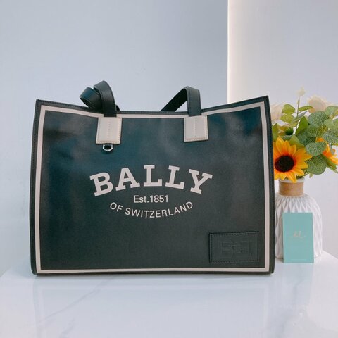 MS0793	Bally 巴利LOGO字牛皮手拿包包 Logo-Print Tote Bag 40cm Calfskin Black x PHW