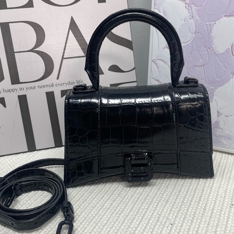 巴黎世家Balenciaga  黑色鰐魚紋牛皮hourglass沙漏包 XS號