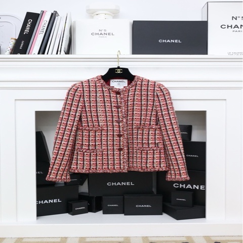 Chanel 02年粉绿糖果色粗花呢四口袋外套