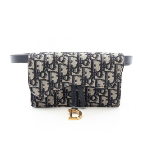 Christian Dior SADDLE Oblique Waist 腰包帆布皮革海軍藍米色二手