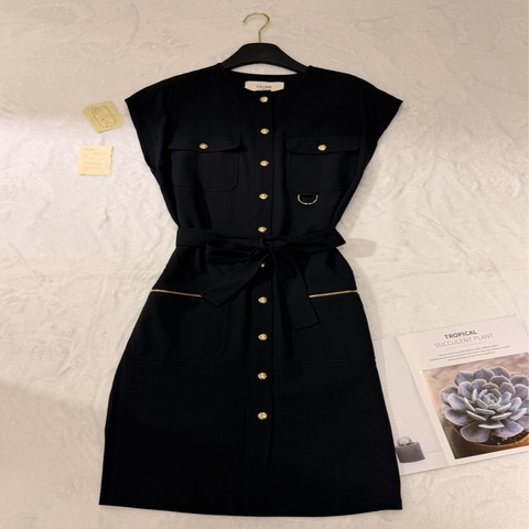 CELINE 金扣綁帶連衣裙