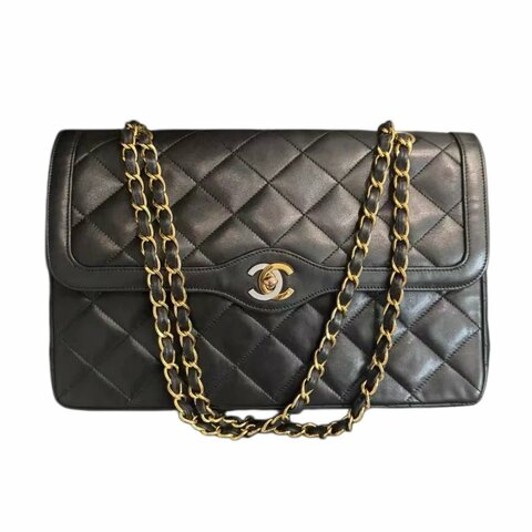 Chanel香奈兒黑金巴黎鴛鴦扣鏈條包