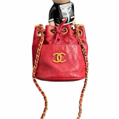 Chanel香奈兒菱格紋雙C LOGO鏈條水桶包
