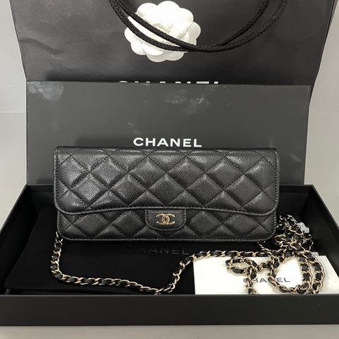 chanel/香奈兒 新款woc24A  晶片款 荔枝牛皮 黑金單肩斜挎包 尺寸:20*12*3.5