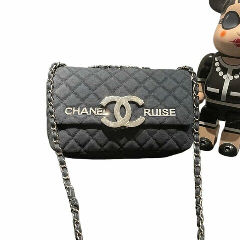 Chanel香奈兒大雙Clogo 帶字母牛仔肩背包
