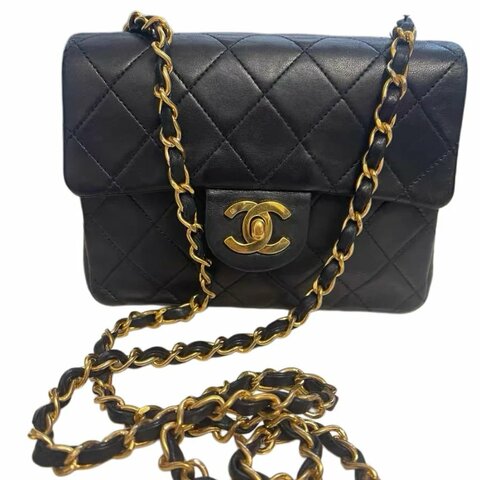 Chanel香奈兒黑金方胖子雙C扣鏈條包