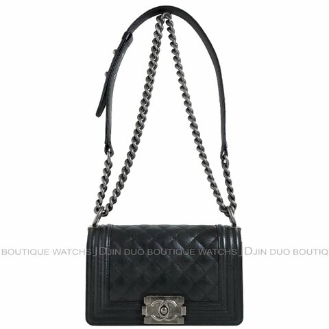 金鐸精品~ 2549 CHANEL香奈兒A67085 BOY CHANEL黑色小牛皮荔枝紋小型側肩背包