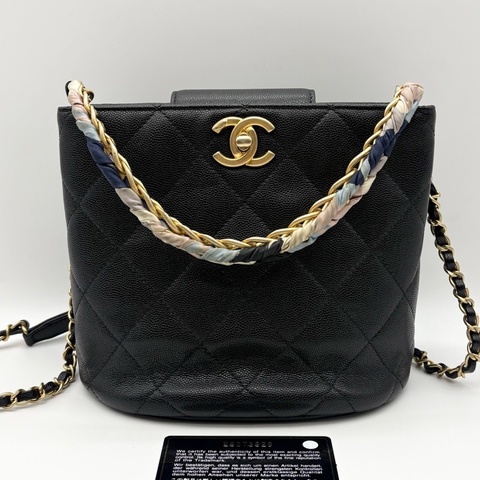 Chanel 香奈兒 黑金 嬉皮 2way水桶包 29開帶卡 尺寸：18*21*15cm