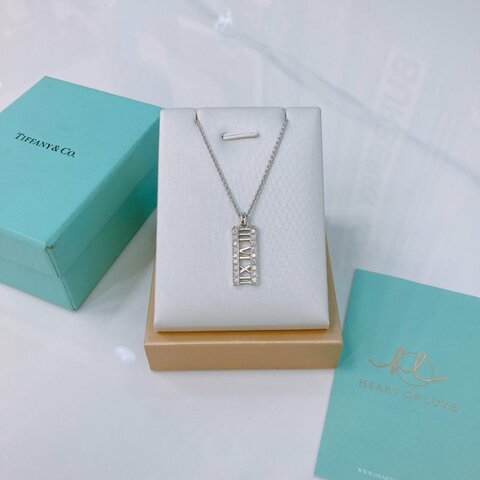 MS0791 Tiffany & Co  蒂芙尼 條型鑽石項鍊 銀色 Atlas 18K Necklace 18 Diamonds x PHW