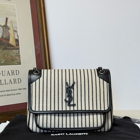 Saint Laurent 聖羅蘭 YSL Niki 小號黑白条纹帆布包肩背包斜挎包