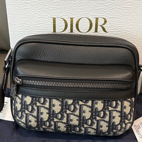 閒置未使用 DIOR迪奧 Rider Oblique老花刺繡拼皮帆郵差包