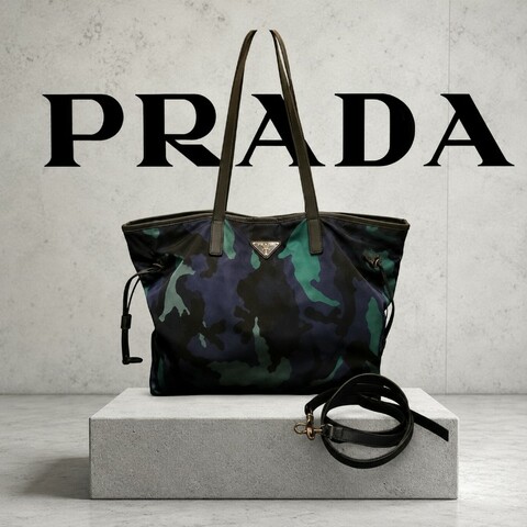 ㊣✨PRADA✨普拉達 軍風 仿舊 迷彩 多用 輕量 帆布 托特包 肩背包 斜背包 /二手包/二手精品/保證正品🌳二手樹屋🌳