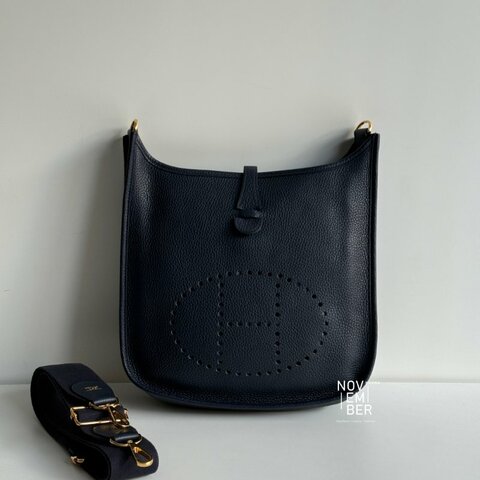 99新🆕 Hermès 愛馬仕 Evelyne 29 海軍藍金釦