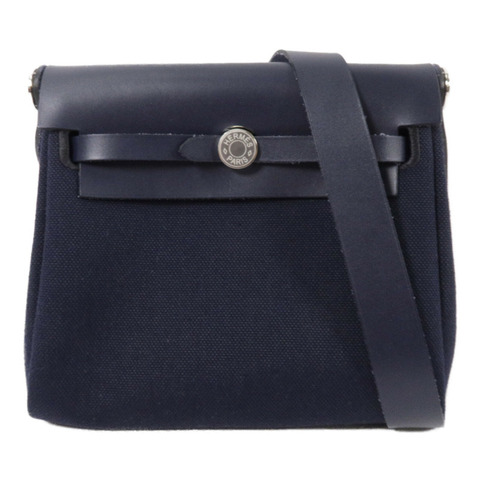 HERMES 帆布Mini Herbag肩背袋Bleu Indigo