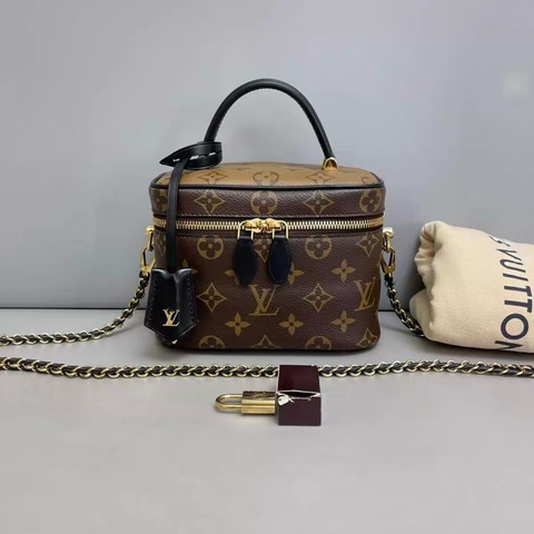Louis Vuitton LV Vanity 老花拼色化妝包 小號