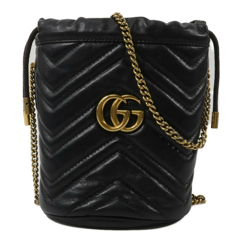GUCCI 牛皮皮革GG Marmont Mini Bucket鏈帶肩背袋
