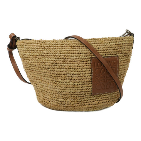 LOEWE Raffia/牛皮皮革Slit Pochette Bag肩背袋