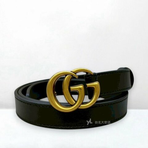 A13394-Gucci Marmont馬孟黑色牛皮復古金釦皮帶409417