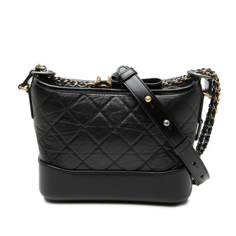 Chanel Coco Mark Gabrielle de Matelassé 鏈條單肩包，黑色皮革，女士 CHANEL