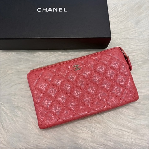 Chanel 牛皮拉鍊收納包 粉色