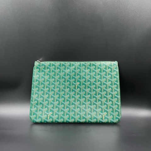 戈雅 Goyard Senat綠色牛皮塗層帆布印花手拿包 29*20 男女同款
