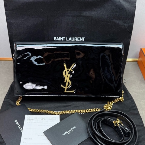 YSL聖羅蘭，漆皮kate黑金鍊條腋下包