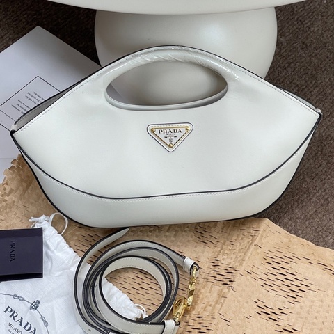 普拉達/Prada 24s SoftCalf系列光面白金餃子包  12.5×4.5×31.5