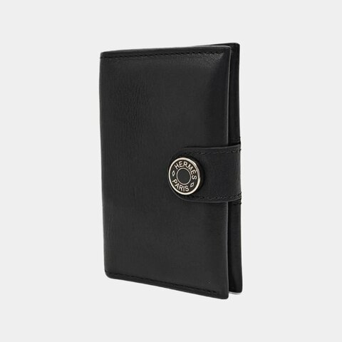 HERMèS Dogon 黑色Evergrain牛皮卡夾 銀色五金 w刻