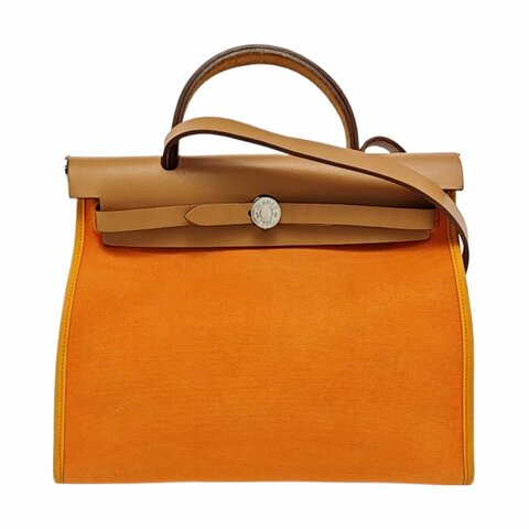 HERMES Herbag 31 愛馬仕橙帆布單肩包手提包