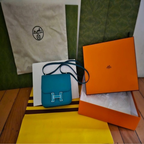 Hermes Constance Mini Verso薄荷綠 孔雀藍肩背包
