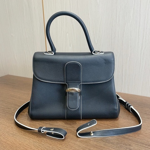 德爾沃/Delvaux 黑色金扣 Brilliant 中號 附肩帶 27.5*13.5*21.5
