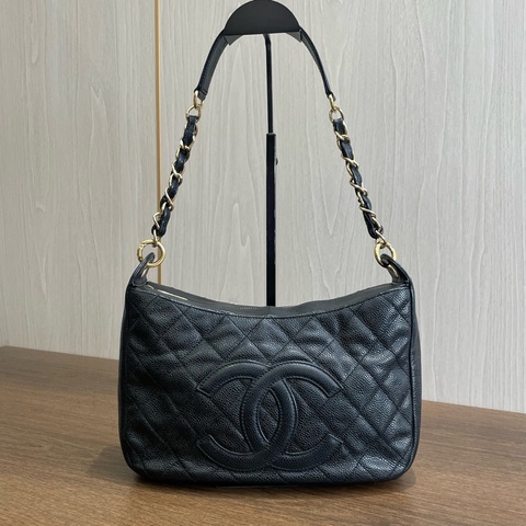 Chanel/香奈兒 黑金荔枝皮 hobo，7開中古絕版