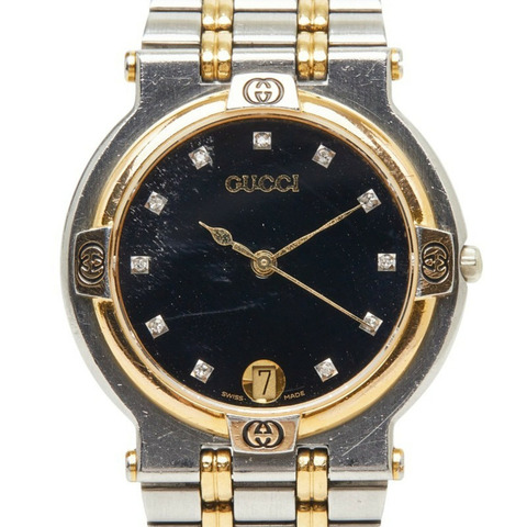 Gucci 11鑽孔腕錶 9000公尺防水 石英機芯 黑色錶盤 不鏽鋼鍍層 男款 GUCCI