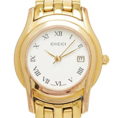 Gucci G-Class 5400L 石英錶，白色錶盤，不鏽鋼鍍層，女士手錶。