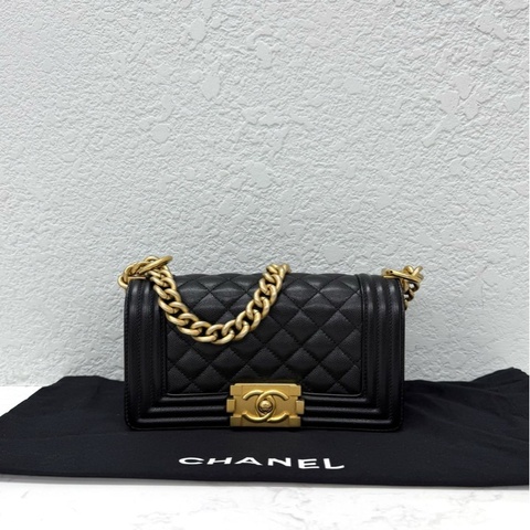 CHANEL 香奈兒 Leboy 黑金荔枝紋牛皮小號 鏈條包肩背包斜挎包 芯片款