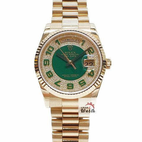 【大眾名錶】ROLEX 勞力士118238 Day-Date 18K蠔式 50週年紀念款 綠色琺瑯多層鑽面盤 阿拉伯數字時標 大眾名錶G364