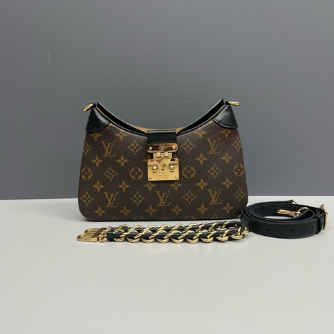 Louis Vuitton路易威登老花拼色Twinny新款牛角包 芯片款