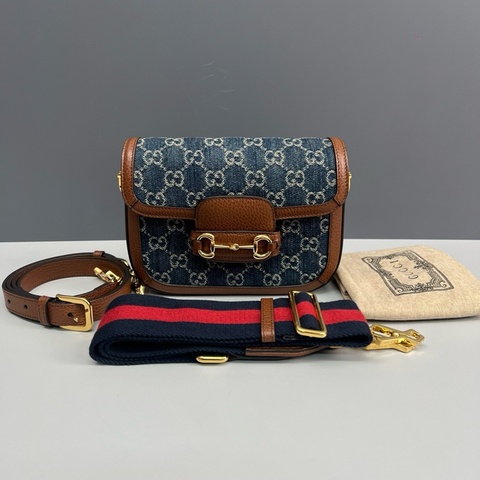 Gucci古馳 丹寧牛仔Horsebit 1955系列迷你斜挎包