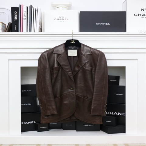 Chanel 94年棕色一粒扣皮衣外套