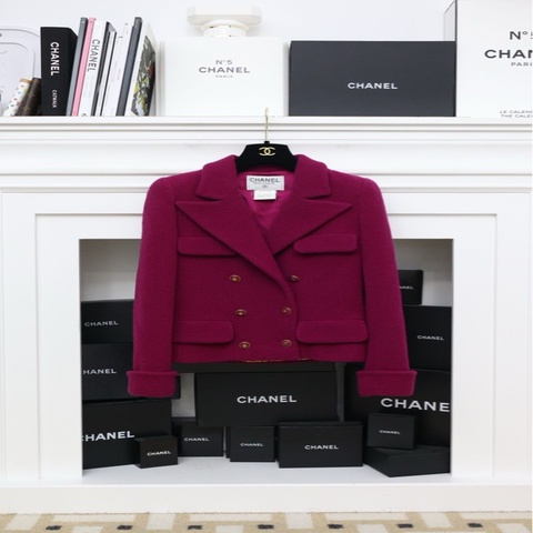 Chanel 95年梅子色金扣四口袋外套