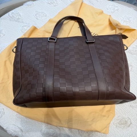 Louis Vuitton 路易威登 咖啡色全皮棋盤格托特包商務包公文包 電腦包尺寸：36×35