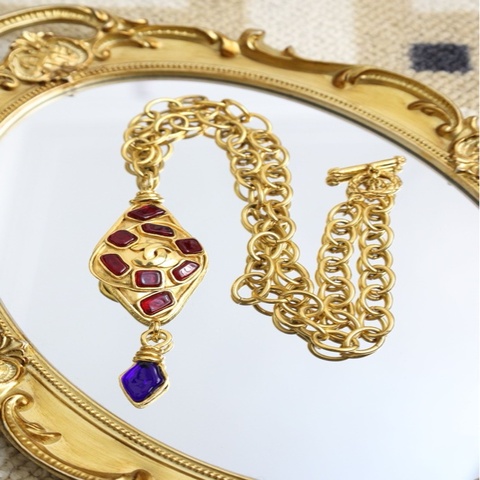 Chanel 95年红蓝琉璃箭头项链