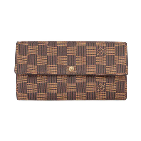 LOUIS VUITTON LV 路易威登 Porte Monnaie Credit 扣式 長夾 棕色 棋盤格帆布 N61725