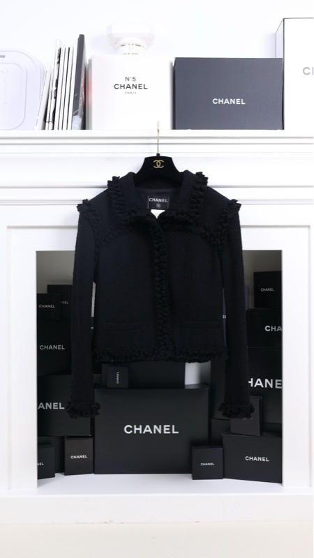 Chanel 03年黑色花边领滚边外套